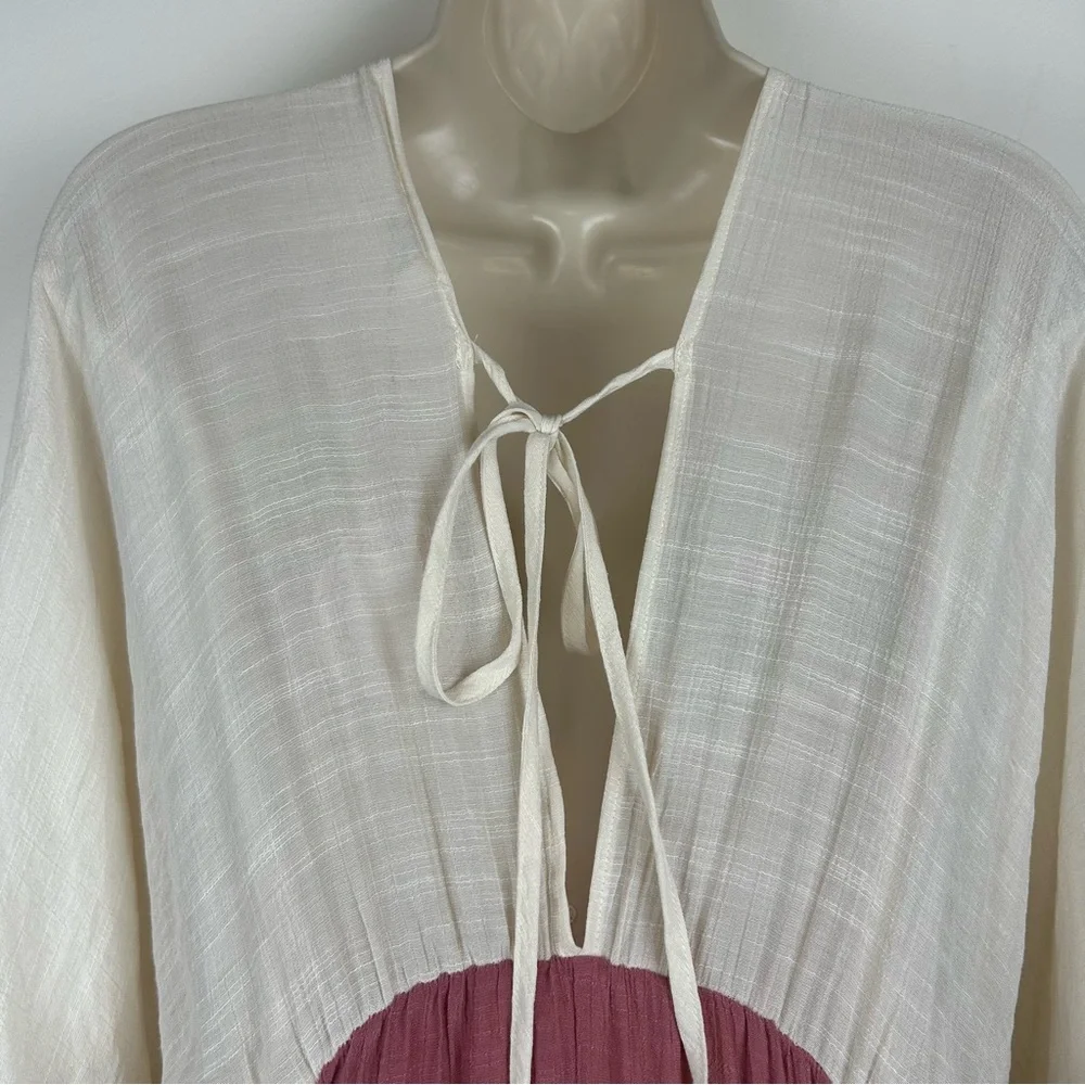 NWT Umgee Color Block Deep V Tied Back Tiered Mini Dress sz L Boho Beachy Gypsy - Picture 6 of 15